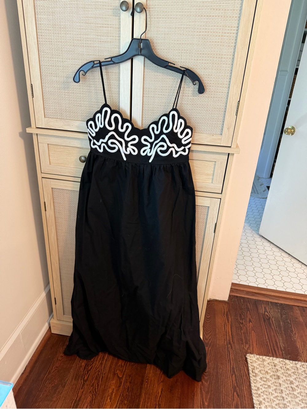 Commense Black Maxi Dress with White Embroidered Bust